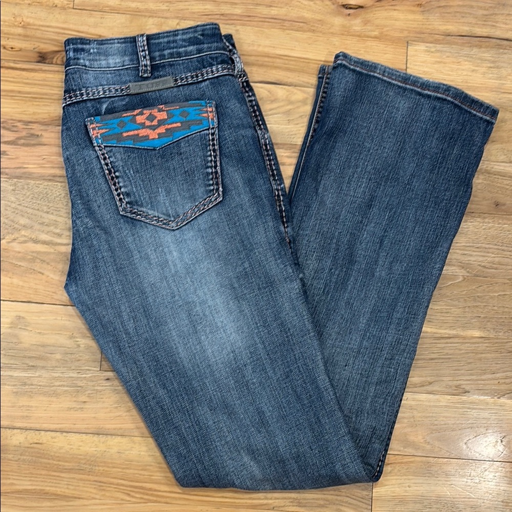 Cowgirl Tuff Women's Boot Cut Jeans - Blue with Orange Accents